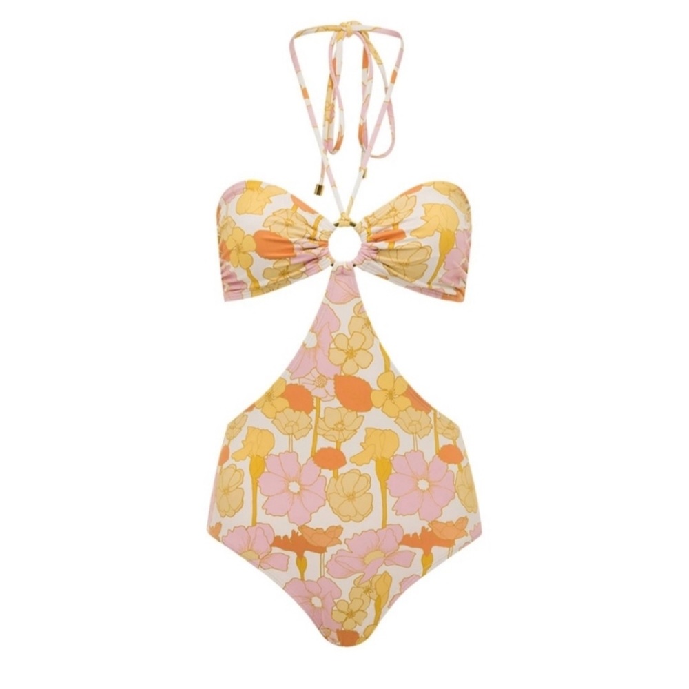 Kingdom & State Retro Pink & Yellow Floral One Piece Swimsuit Size XL
